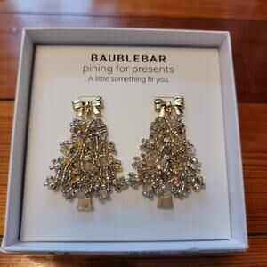 Baublebar pining for presents Gold Christmas Tree Dangle Earrings NIB